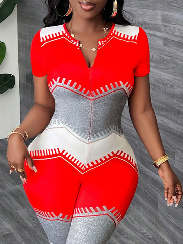 Women Colorblock Casual Skinny Jumpsuit