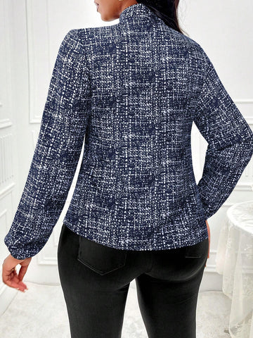 Slayr Women Front Tie Long Sleeve Plaid Casual Blouse, Everyday Wear