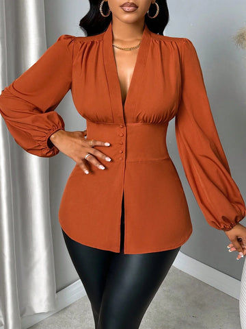 Slayr Women Plain Casual Long Sleeve Blouse