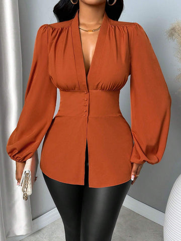 Slayr Women Plain Casual Long Sleeve Blouse