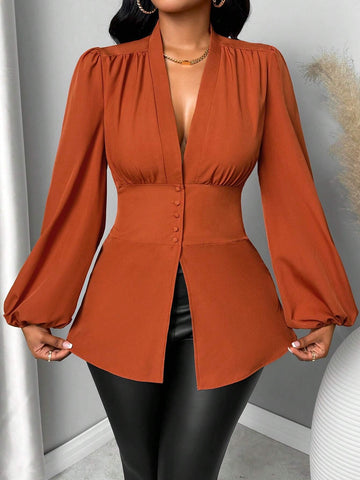 Slayr Women Plain Casual Long Sleeve Blouse