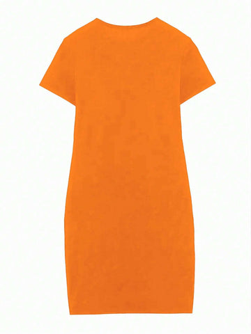 Women Summer Casual Batwing Short Sleeve Round Neck Slogan Printed Dress