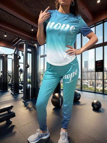 Women Summer Letter Print Round Neck Short Sleeve Casual T-Shirt And Long Pants Set