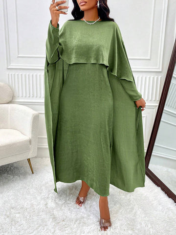 Women's 1pc Long Satin Solid Loose Gown With Satin Fabric,Long Sleeve And Fitted, Suitable For Daily Wear, Travel And Gatherings
