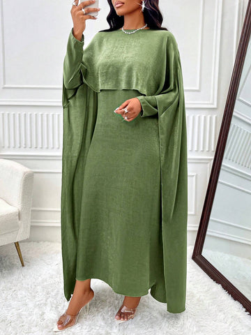 Women's 1pc Long Satin Solid Loose Gown With Satin Fabric,Long Sleeve And Fitted, Suitable For Daily Wear, Travel And Gatherings