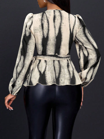 Slayr Women's Artistic Print Wrap Long Sleeve Shirt,