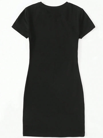 Women's Bear Print Crew Neck Short Sleeve Casual Dress