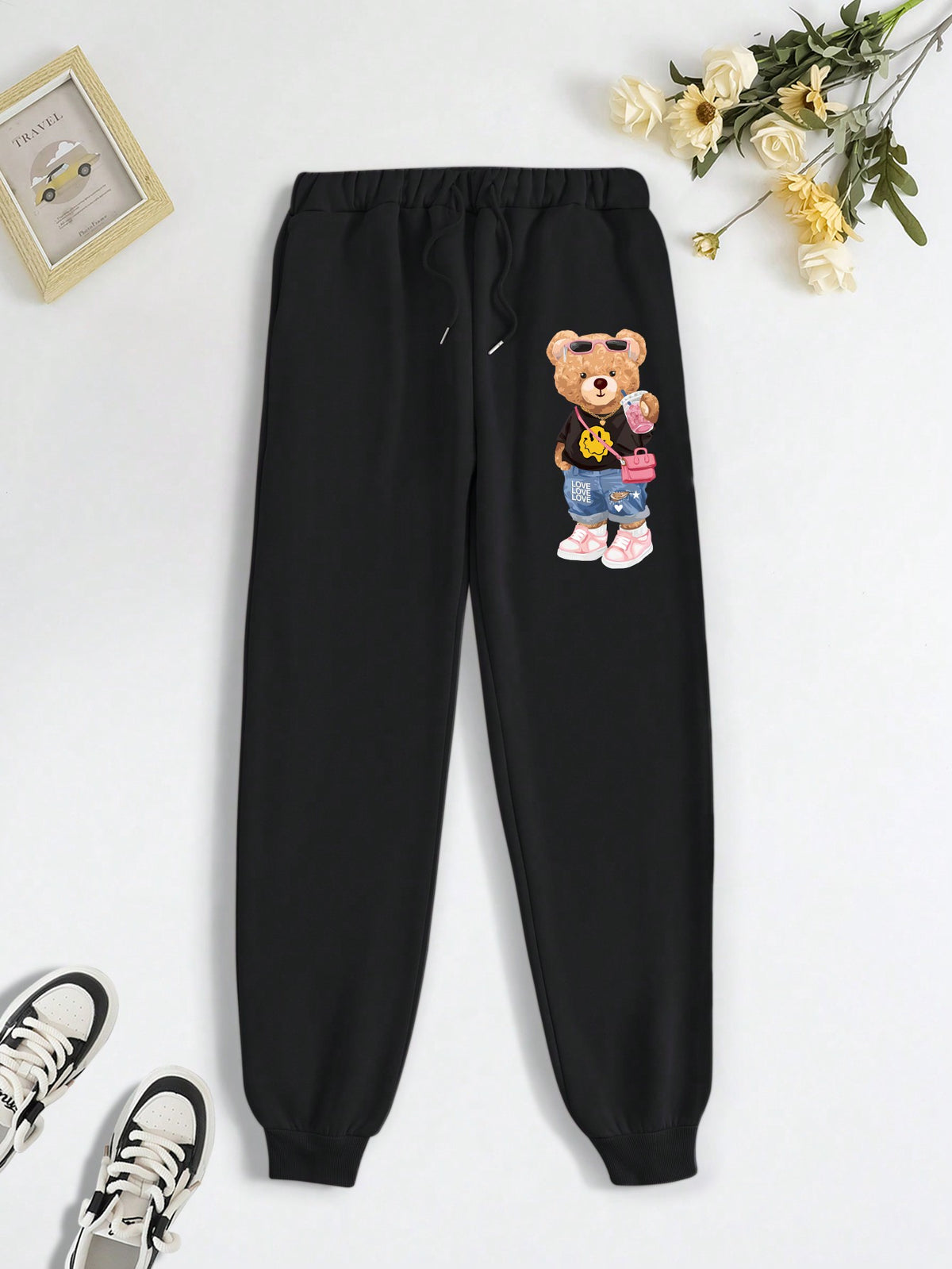 Slayr Women's Bear Print Drawstring Waist Jogger Sweatpants