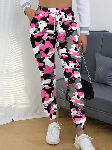 Slayr Women's Camouflage Print Casual Drawstring Waist Jogger Pants With Pockets