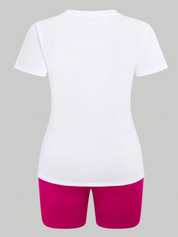 Women's Cartoon Pattern Short Sleeve T-Shirt And Cycling Shorts Summer Two Piece Outfits