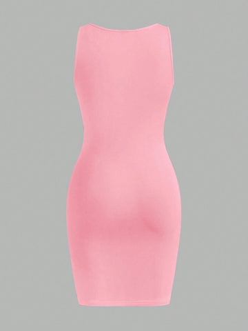 Women's Casual And Versatile Sleeveless Bodycon Dress In Pink For Summer
