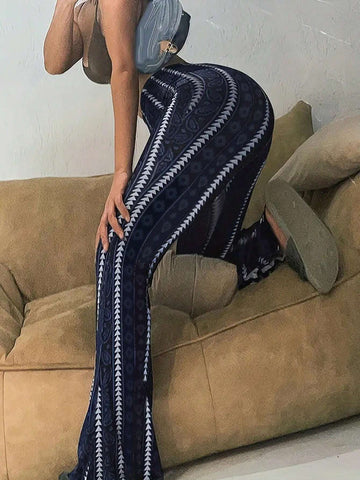 Slayr Women's Casual Geometric Printed Slim Fit Flared Pants For Summer