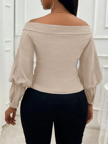 Slayr Women's Casual Off-Shoulder Cinched Waist Button-Front Shirt, Autumn