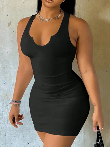 Women's Casual Simple Sleeveless Black Bodycon Dress For Summer