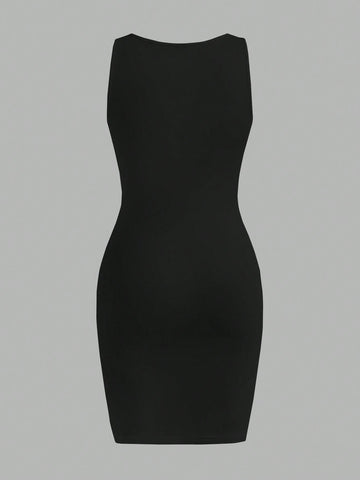 Women's Casual Simple Sleeveless Black Bodycon Dress For Summer