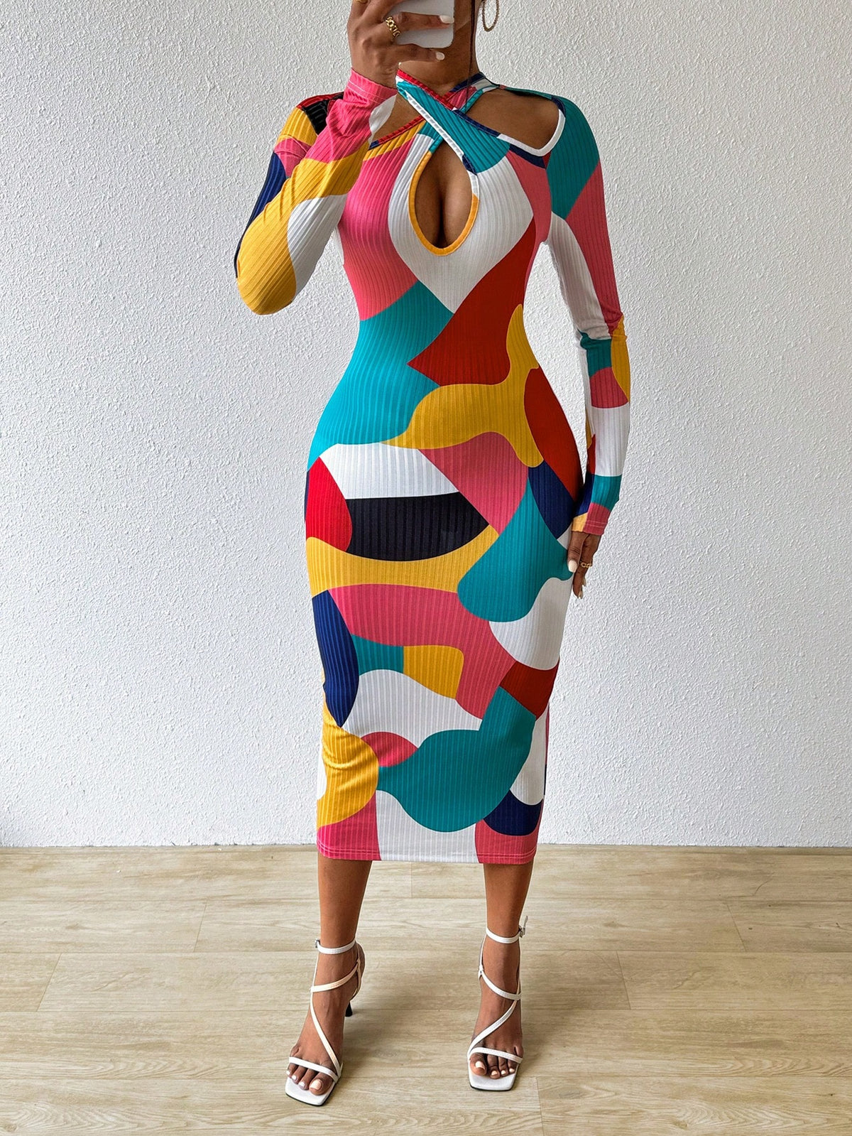 Women's Color Block Hollow Out Bodycon Dress