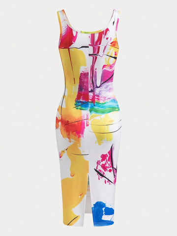 Women's Colorful Random Printed Spaghetti Strap Simple Daily Dress