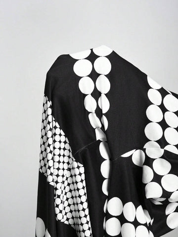 Women's Contrast Color Polka Dot Print Long Sleeve Short Dress