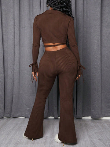 Women's Cross-strap Top And Pants Two-piece Set