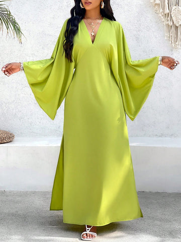 Women's Deep V-Neck Flare Sleeve Dress