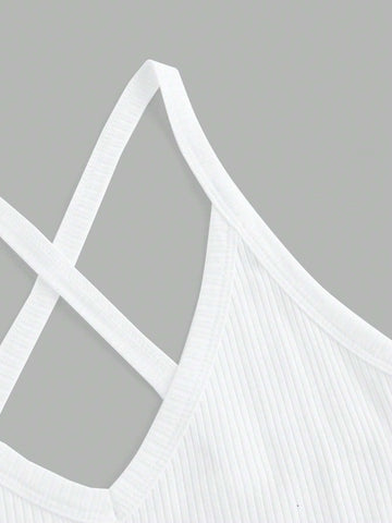 Women's Elastic Sporty Ribbed Knitted Sleeveless Halterneck Skinny Jumpsuit