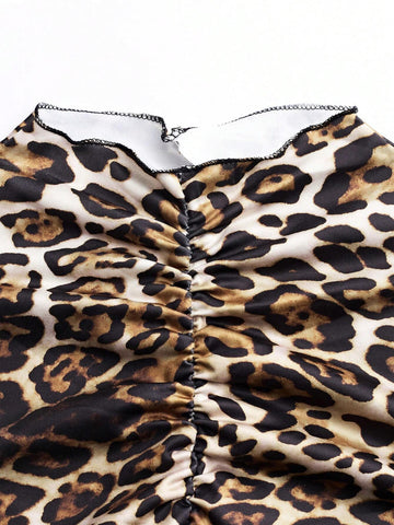 Women's Elegant Leopard Print Pleated Bodycon Dress