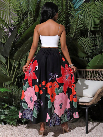 Slayr Women's Floral Print Long Holiday Skirt