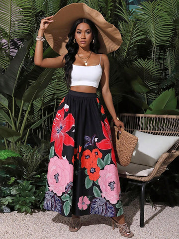 Slayr Women's Floral Print Long Holiday Skirt