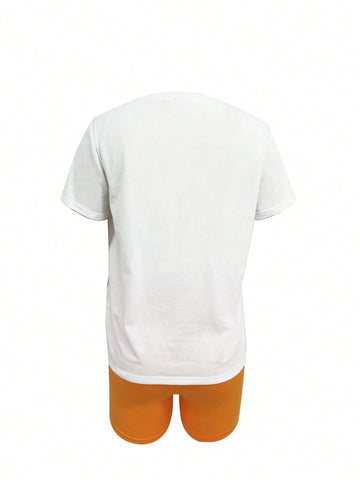 Women's Fruit & Letter Printed Short Sleeve T-Shirt And Shorts Set