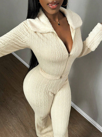 Women's Fuzzy Collar & Cuff Patchwork Casual Cardigan, Suitable For Christmas, New Year, Valentine's Day, Dates And Everyday Wear, Winter