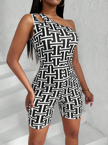 Women's Geometric Printed Hollow Out Romper