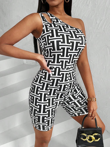 Women's Geometric Printed Hollow Out Romper