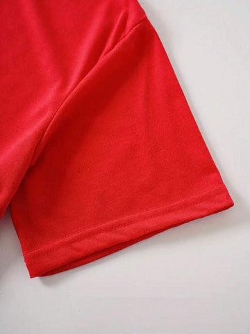 Women's Heart Print Round Neck Short Sleeve Top And Shorts Casual 2pcs/Set, Summer