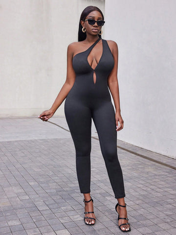 Women's Irregular Neckline Hollow Out Bodysuit Jumpsuit