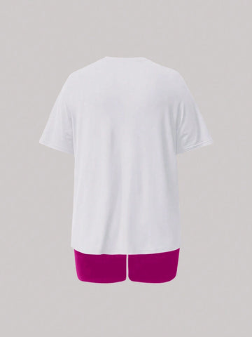 Women's Lip & Letter Print Short Sleeve T-Shirt And Shorts 2pcs Set