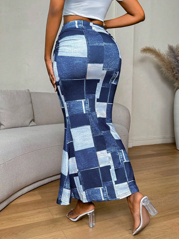 Slayr Women's Long Blue Half Skirt