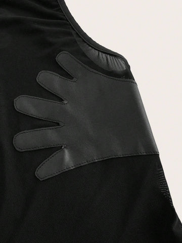 Women's Mesh Splice Sleeveless Bodycon Jumpsuit Shorts