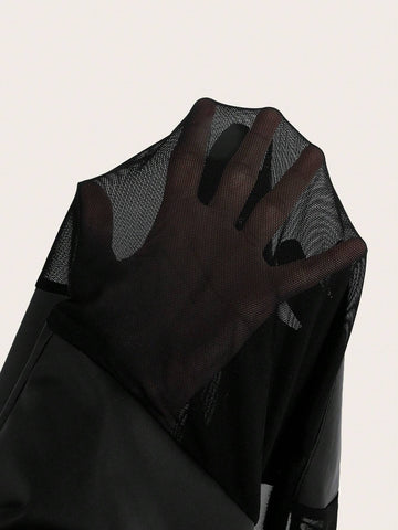 Women's Mesh Splice Sleeveless Bodycon Jumpsuit Shorts