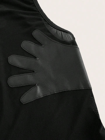 Women's Mesh Splice Sleeveless Bodycon Jumpsuit Shorts