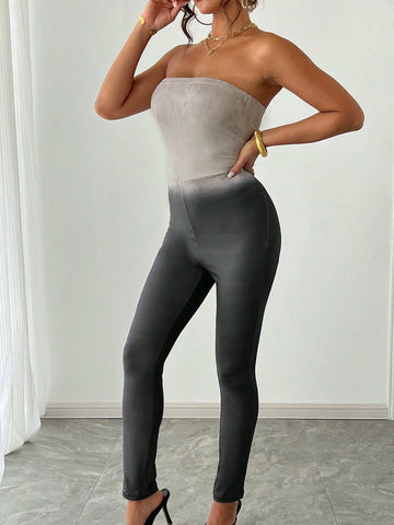Women's Ombre Fashionable Strapless Jumpsuit, Suitable For Daily Wear