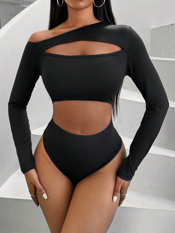Women's One Shoulder Cut Out Bodysuit