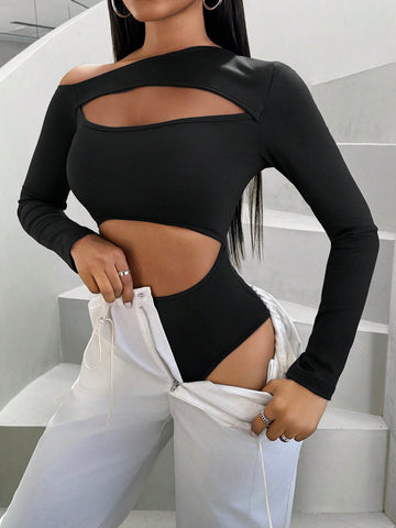 Women's One Shoulder Cut Out Bodysuit