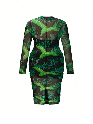 Women's Pleated Dress With Botanical Print