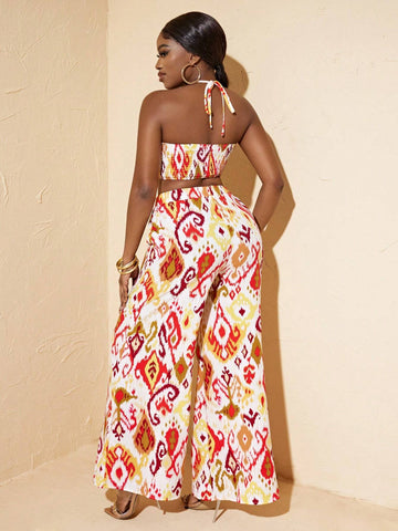 Women's Printed Halter Neck Vest And Pants Two-Piece Set