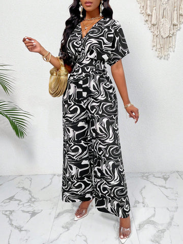 Women's Printed Jumpsuit With Elasticized Waistband
