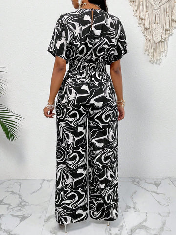 Women's Printed Jumpsuit With Elasticized Waistband