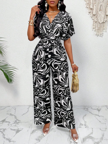 Women's Printed Jumpsuit With Elasticized Waistband