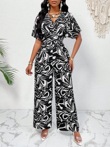 Women's Printed Jumpsuit With Elasticized Waistband