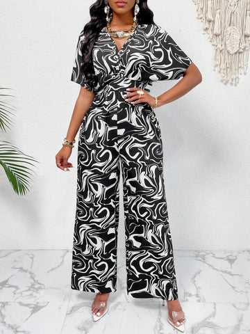 Women's Printed Jumpsuit With Elasticized Waistband
