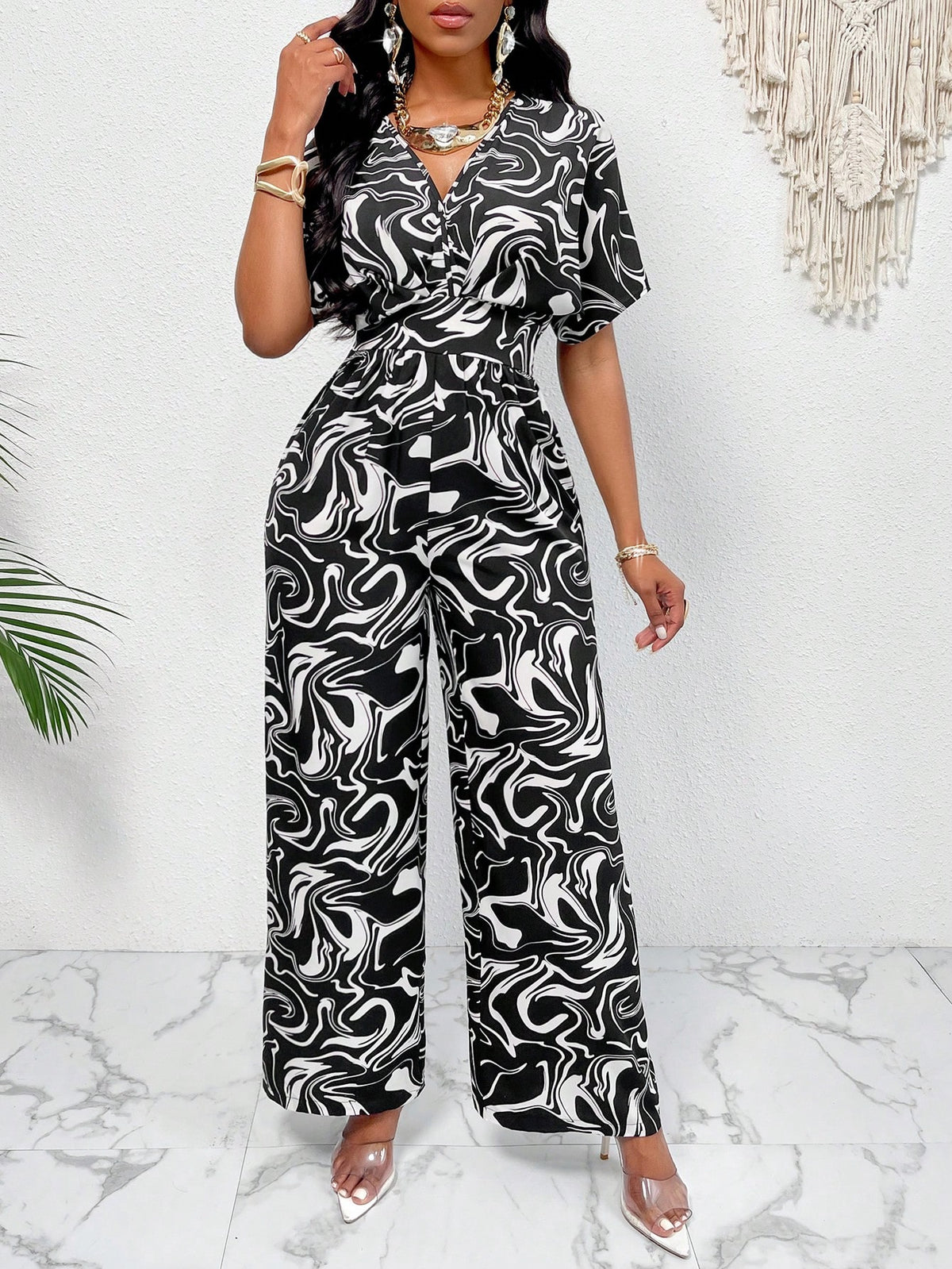 Women's Printed Jumpsuit With Elasticized Waistband